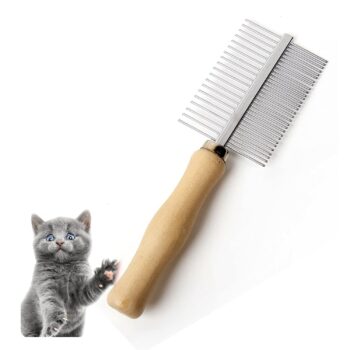 Wooden-Handled Double-Sided Stainless Steel Pet Comb