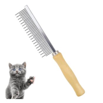 Wooden-Handled Dual-Tooth Pet Comb
