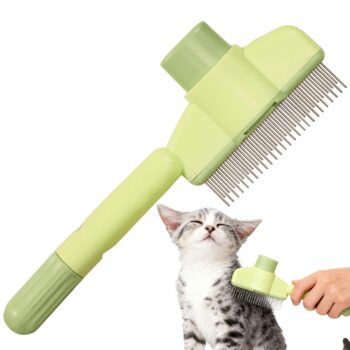 Green Self-Cleaning Pet Comb with Push-Button