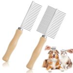 2-Pack Wooden-Handled Double-Sided Pet Comb